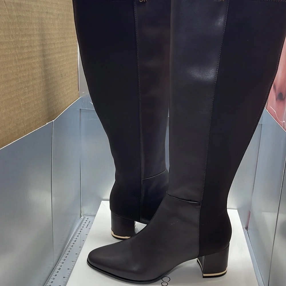 COPY - BNIB Calvin Klein Freda Cow Lather Silk neoprene Brown Long Riding Boot… - Picture 4 of 11